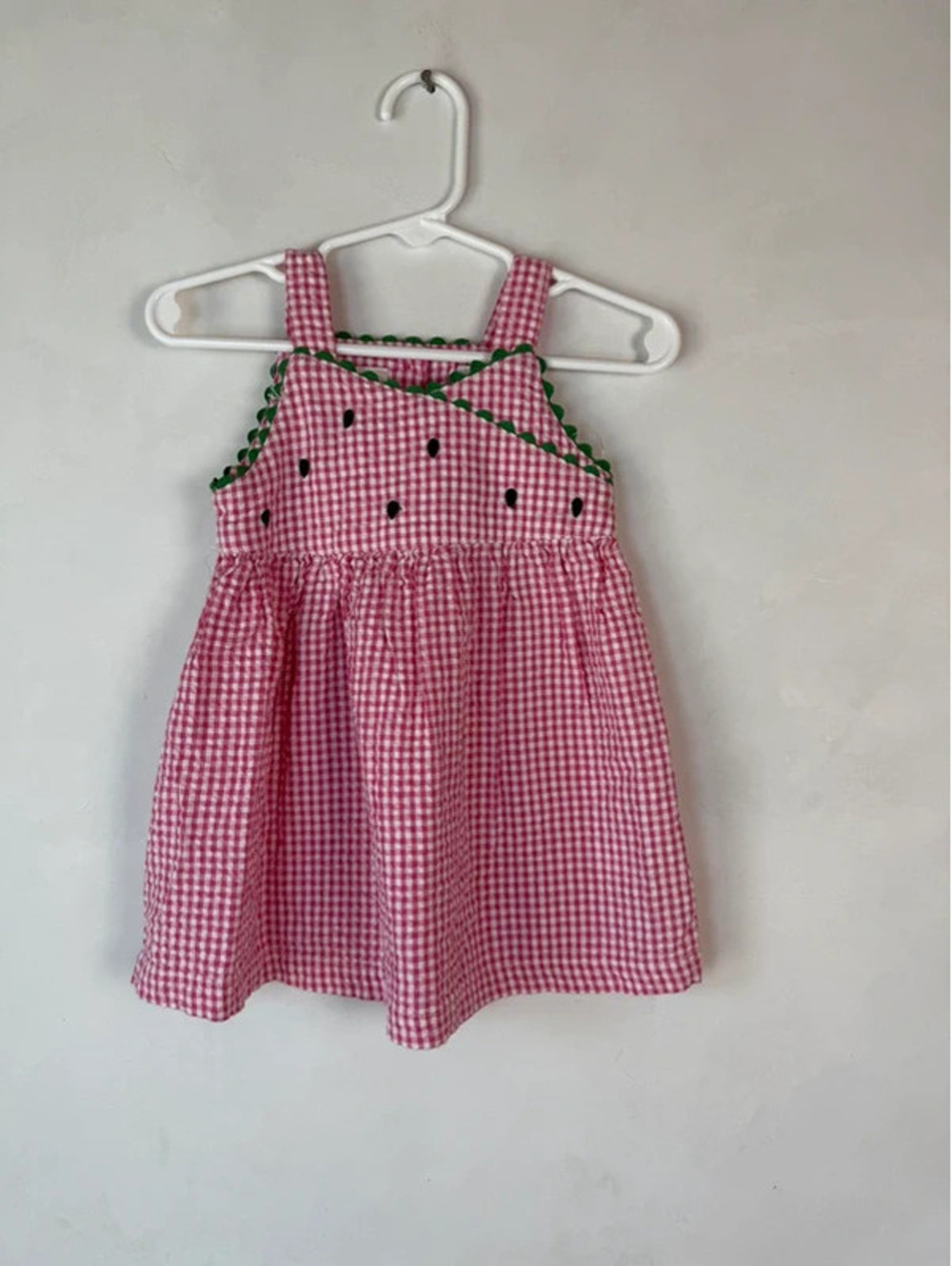 12m 100% cotton baby pink gingham watermellon dress